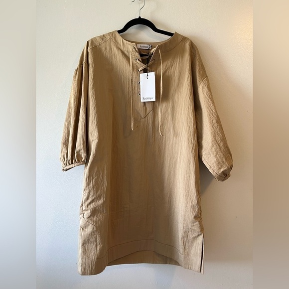 Rodebjer Sinim Crinkle Camel 100% Italian Cotton Tunic Dress Size Small NWT Fall - Picture 8 of 15